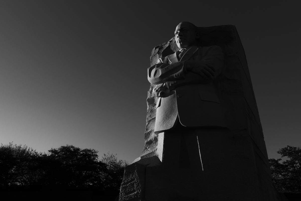 Martin Luther King Jr Memorial at dusk